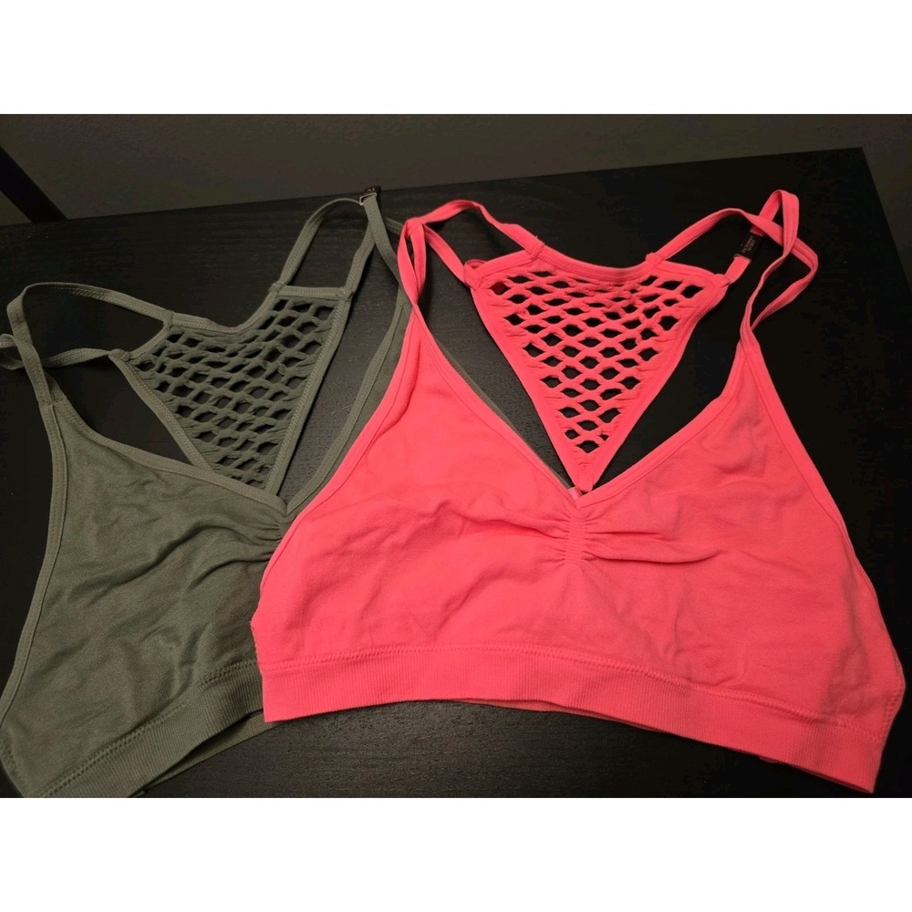 Lot Of 2 Victorias Secret Medium Racerback Strappy Bra Bralette NWT  Olive Pink